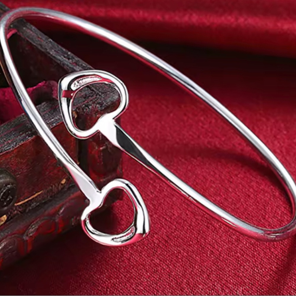 Sterling Silver Heart Bangle Bracelet